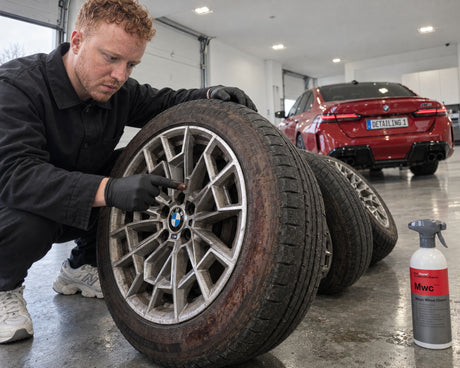 Detailing1 Koch-Chemie Magic Wheel Cleaner "Mwc" 500 ml — braune Reifenflanke an abgenommenen Sommerrädern vor dem Einlagern