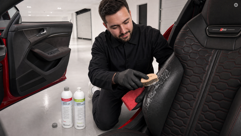 Schaum in der Sitzwange, mild und strong nebeneinander — Lederreiniger von COLOURLOCK bei Detailing1